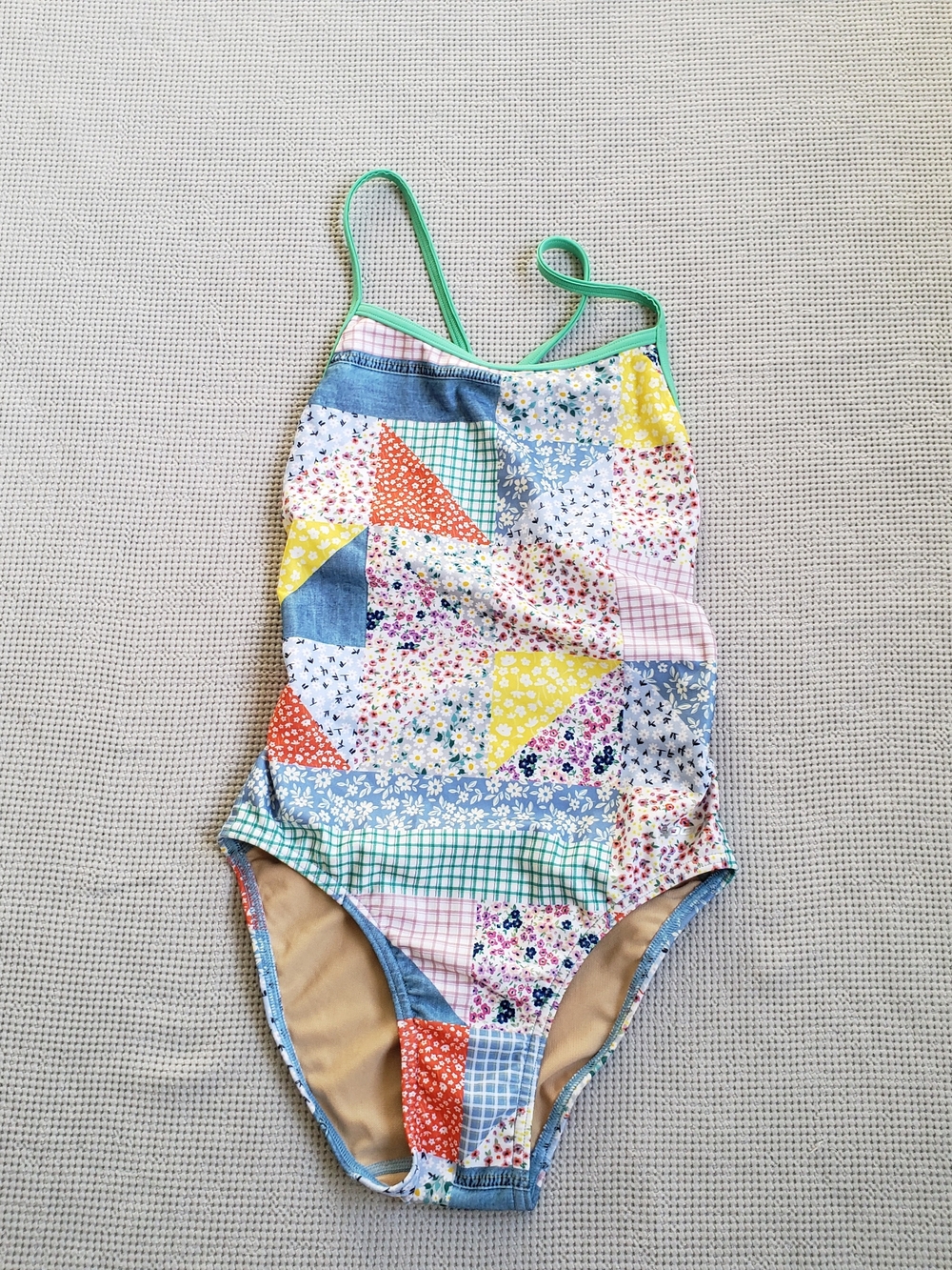 Sporti Kids Patchwork One-Piece Swimsuit  Green Trim Size 30 Competitive Swim